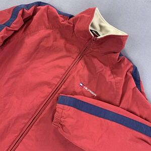 Vintage Tommy Hilfiger Jacket Mens Medium Red Fleece Lined Zip Up 2000s Y2K